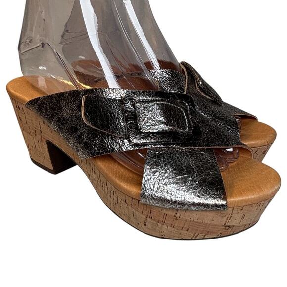 Chocolat Blu Galaxy Leather Chunky Platform Heel Size 9 Metallic Silver Gray Y2K - Picture 1 of 7